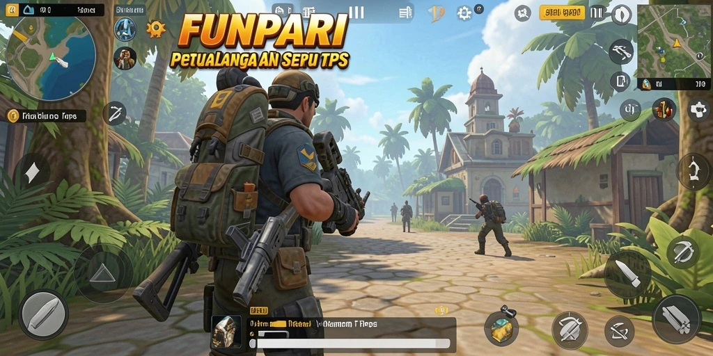 Tampilan screenshot menunjukkan karakter dalam aksi pertempuran TPS.