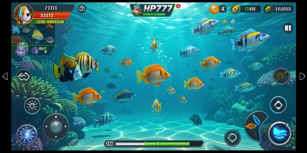 Tampilan gameplay menarik HP777 saat menembak ikan.