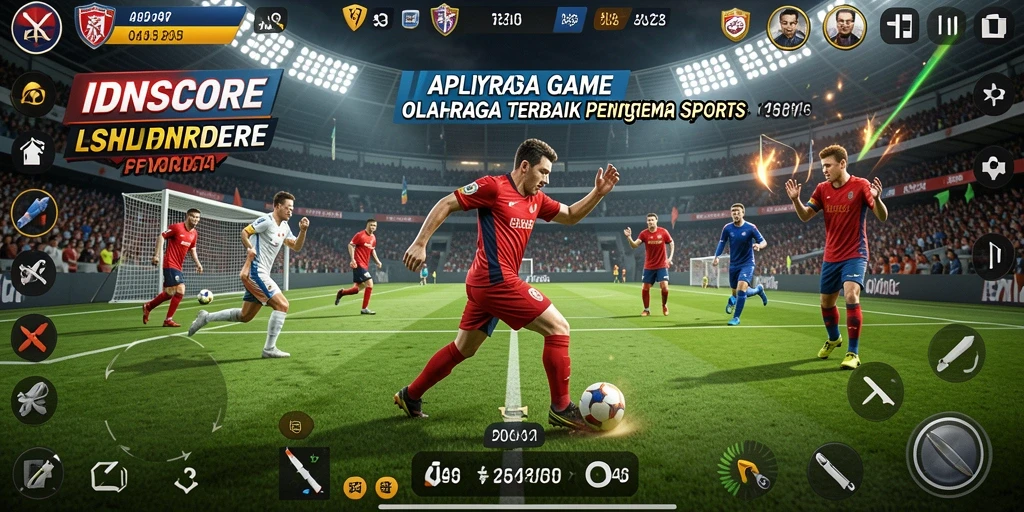 Screenshot gameplay dari IDNSCORE menunjukkan aksi olahraga yang seru dan kompetitif.