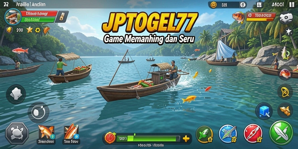 Tampilan gameplay JPTOGEL77 dengan suasana memancing yang menenangkan.