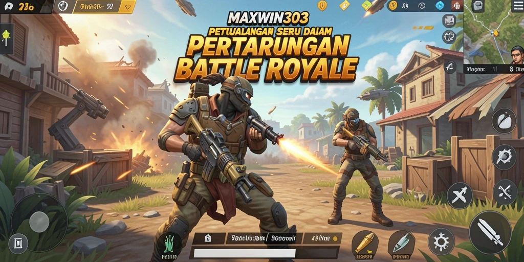 Tampilkan gambar gameplay seru dari MAXWIN303 dalam mode Battle Royale.