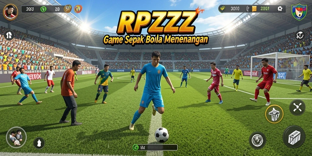 Tampilan gameplay menarik dari RPZZZ yang menggambarkan aksi sepak bola.