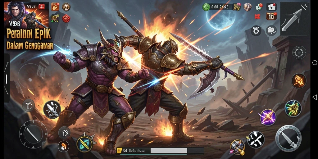 Screenshot gameplay V98 menampilkan aksi pertarungan yang mendebarkan.