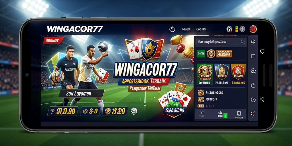 Tampilan antarmuka aplikasi WINGACOR77 dengan fitur taruhan olahraga.