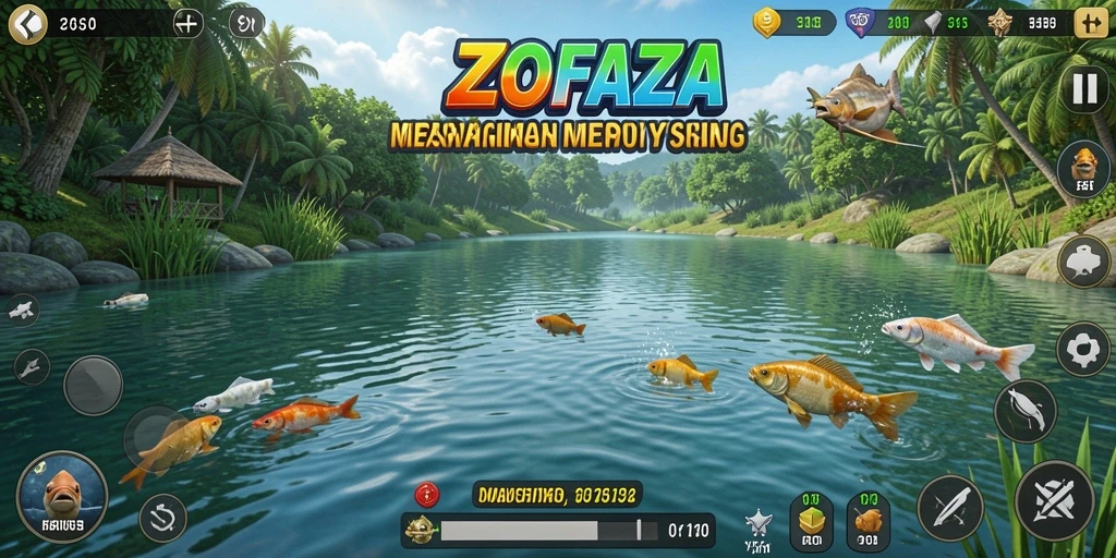 Screenshot gameplay ZOFAZA menampilkan aksi memancing yang seru dan menantang.