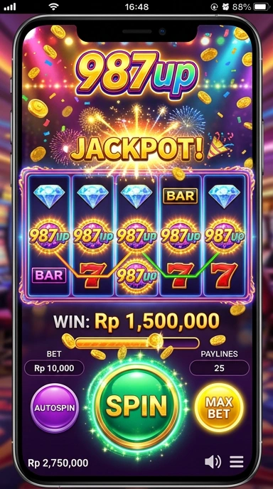 Tampilan utama aplikasi 987up yang sederhana dan intuitif.